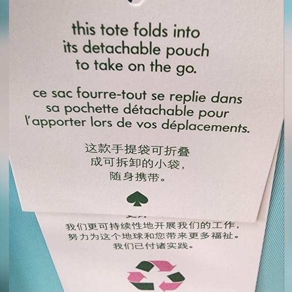 Kate Spade Mel Nylon PACKABLE Tote Aqua Pool Blue - Picture 11 of 13